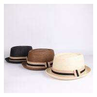 【CC】 Men Raffia Hat Gentleman Dad Boater Hats Flat  Pork Tassel Beach Panama Cap