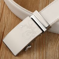 New White Belt Genuine Design Men 39;s Leather Automatic Buckle Belt Luxury Korean Fashion Trend Quick Release Personality Boy Belt