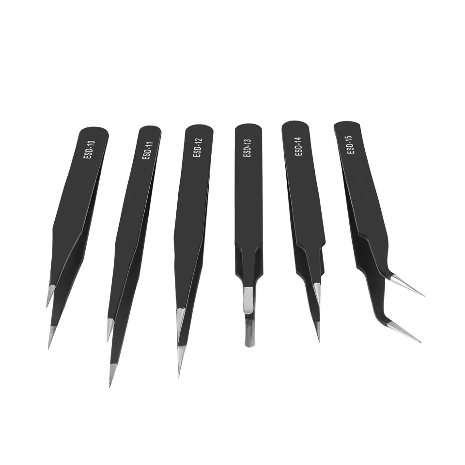 6PCS Precision Tweezers Set ESD Anti Static Stainless Steel Tweezers Repair  Tools for Electronics Repair Soldering Craft