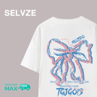 SELVZE เสื้อพิมพ์ลายโบว์ตัวอักษรแบบเกาหลี,เสื้อโอเวอร์ไซ่ใส่ลำลองสำหรับผู้หญิง