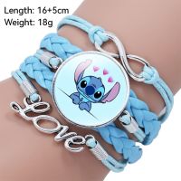 Disney Lilo Stitch Leather Bracelet Jewelry Cartoon Time Gem Blue Bracelet for Boys Girls Retro Fashion Ornament Women Gifts