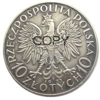 Poland 10 Zlotych เหรียญสำเนาชุบเงิน1933