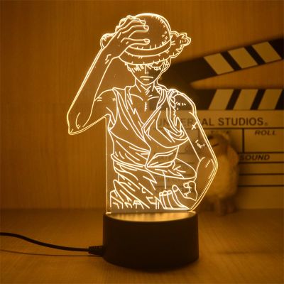 Anime Luffy Figure 3D Illusion LED Night Light Nightlight Touch Flash Light Desk Model Figure Toys