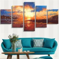 การตั้งค่า Sun Wall Art พิมพ์บนผ้าใบสำหรับห้องนั่งเล่น HD พิมพ์ Room Decor ภาพโปสเตอร์ภาพวาด5แผง Home Decor 5ชิ้น