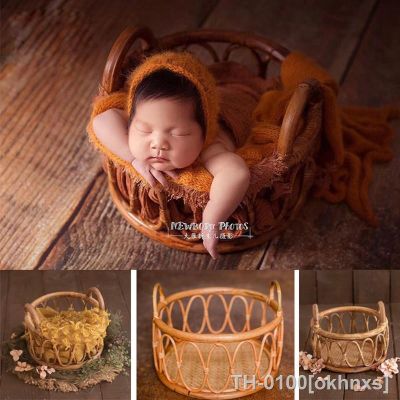 ♟ okhnxs retro Rattan fotografia adereços berço do bebê recém-nascido menina e menino posando cama estúdio de fundo acessórios