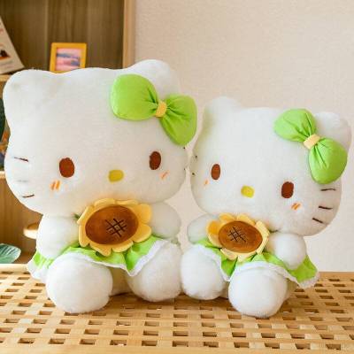 60cm Sanrio Hello Kitty Plush Dolls Gift For Girls Home Decor Throw Pillow Green Dress Sunflower Toys For Kids