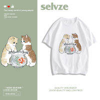 2023 newSELVZE （พร้อมส่งจากกทม มาถึงใน 3วัน）print T-shirt ลูกแมวพิมพ์แขนสั้นลำลองสำหรับผู้ชายและผู้หญิงสะดวกสบายและระบายอากาศ oversize T0127