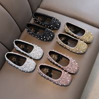 Girls Princess Shoes Glitter Luxury Party Shallow Children Ballet Flats 21-36 Elastic Band Four Colors Beautiful Kids Shoes