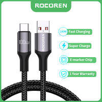 Rocoren สายชาร์จเร็วสุดๆ100วัตต์ USB ชนิด C สายชาร์จ3.0ชาร์จเร็วสำหรับ Huawei Samsung Xiaomi Oppo Vivo ชาร์จเร็ว USB C ชาร์จเร็วสายสายรับส่งข้อมูล