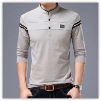 【CC】۩✈✟  Mens Mandarin Collar Sleeve Tshirts Trend Cotton Korean Polo Shirt Labelling Male for 4XL