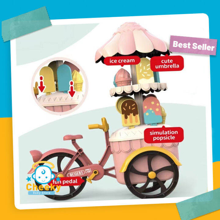 Children Ice Cream Cart Toy Pretend Play Dessert Stall Tricycle Kids