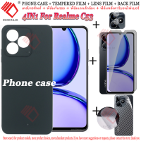 (4 In 1) สำหรับ For Realme C53 เคสโทรศัพท์แบบนิ่มสีดำ + ฟิล์มกระจกเทมเปอร์กันการสอดแนมแบบเต็มปกป้องหน้าจอ + ฟิล์มฟิล์มป้องกันกล้องมองหลัง + ฟิล์มหลังคาร์บอนไฟเบอร์