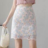 {Summer skirt} LUKAXSIKAX 2021มาใหม่ล่าสุดฤดูใบไม้ผลิฤดูร้อน MODE Korea เอวสูงกระโปรงสั้นบางลูกไม้ดอกไม้