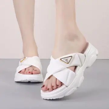 Cream cross slippers hot sale