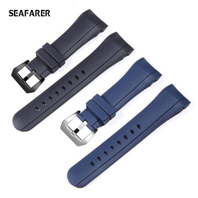 ♛✐ Luxe Blauw Zwart 24 มม. Silicone horlogeband Voor Graham strap Racing Gebogen Horloge band Rubber Armband met roestvrij stalen ges