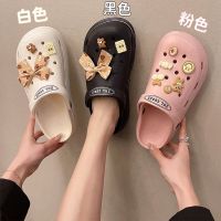 2023 new hole shoes female han edition bowknot girl heart outside increased cool summer slippers ins tide wears