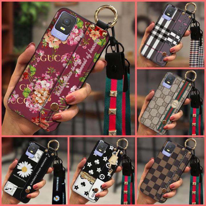 tpu-classic-phone-case-for-tcl-403-cute-durable-plaid-texture-waterproof-wrist-strap-dirt-resistant-anti-knock-simple