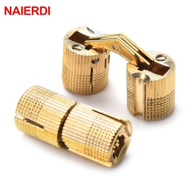 ﺴ 4PCS NAIERDI Copper Brass Furniture Hinges 8-18mm Cylindrical Hidden Cabinet Concealed Invisible Door Box Hinges For Hardware