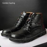 Golden Sapling Retro Mens Boots Lightweight Leather Fashion Leisure Shoes Comfortable Men Boot Vintage Motorcycle Casual Shoe