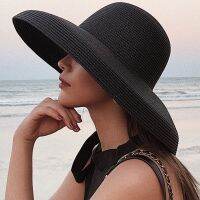 HT2303 2020 New Summer Sun Hats Ladies Solid Plain Elegant Wide Brim Hat Female Round Top Panama Floppy Straw Beach Hat Women