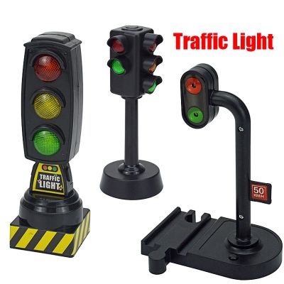 Traffic Light Toy Wooden Train Track Accessories Magnetic Train Scene Road Sign with Light and Sound Railway Toys