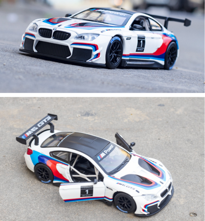 1-24-bmw-m6-gt3ยานพาหนะหล่อล้อแม็กรถยนต์รุ่นที่มีฟังก์ชั่นแสงรถรุ่นเก็บรถของเล่น