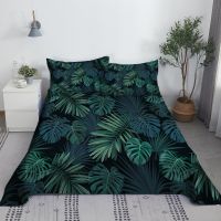 ♟⊙ Green Tropical Leaves Bed Sheet Set 3D Printed Bed Flat Sheet With Pillow Cover Soft Polyester Full Twin Size wholesale