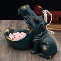 Nordic Decoration Home Resin Hippo Figurines Keychain Desktop Living Room Decoration Accessories Storage Animal Ornament