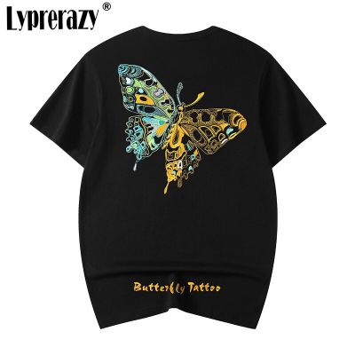 Lyprerazy New Chinese Style Butterfly Embroidery Short Sleeve T-shirt Summer Casual Mens Tees Tops