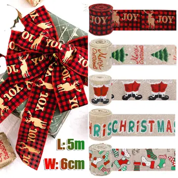 5M Burlap Ribbon for Christmas Tree Red Wired Edge Christmas