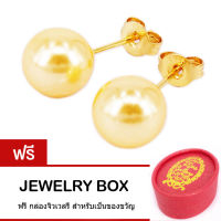 Tips Gallery ต่างหูเงินแท้ 925 หุ้มทอง 24 K  มุกเปลือกหอย สีเหลืองทอง 8 mm รุ่น Le Pearl Design Yellow Shell Pearl Stud Earring TES185 ฟรี กล่องของขวัญสวยน่ารัก