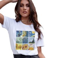 【HOT】▲ T-shirt Van Gogh Painting Print Short Sleeve Round Neck Tees Shirt Female