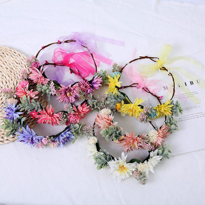 Beach Wreath Hair Hoop Simulated Flower Headband Tourism Wreath Hair Hoop Dress Accessories Wreath Headwear Bride Jewelry Wreath Hairband