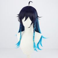 Anime Cosplay Braid Wig Heat Resistant Synthetic Wig Halloween Genshin Impact Female Venti Cosplay Wig Blue Gradient Wig Cosplay