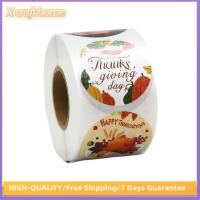 สติกเกอร์ของขวัญลาย Happy Thanksgiving ม้วนกาวสติกเกอร์ฟักทองบ้านงานฝีมือ X 500ชิ้นป้ายสติกเกอร์กลมตกแต่งงานปาร์ตี้