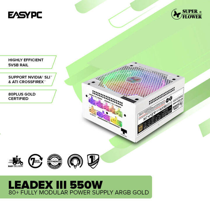 EasyPC SuperFlower Leadex III 550W 80 Gold Fully Modular Power Supply RGB Gold, Super Flower