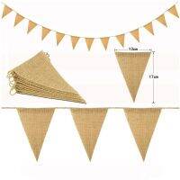 4.5M 15 Triangle Flags Vintage Jute Burlap Hessian Banner for Rustic Wedding Baby Shower Birthday Party Decoration Linen Bunting Banners Streamers Con