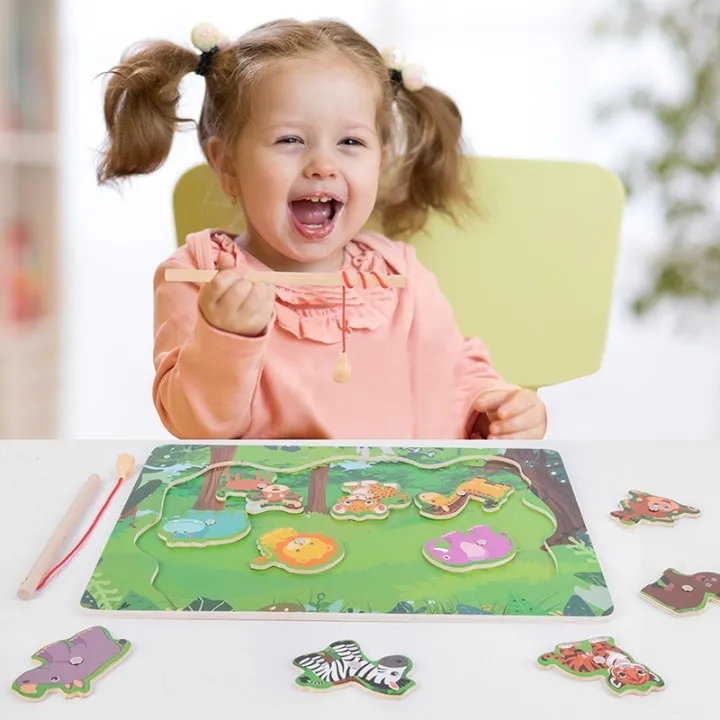 Kids Wooden Fishing Game Set Fish Toy children 16years For
