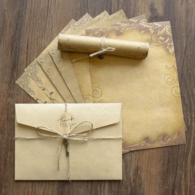 【YF】◎  Envelope Set Old Europe Invitation Envelopes Writing Paper with Rope