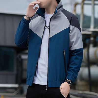 HOT11★BROWON New Arrival Mens Jacket Korean Fashion Cal Sports Colorblock Stand Collar Jacket Male Autumn Daily Men Coats Clothes
