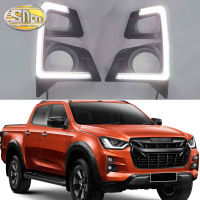 SNCN ไฟหน้ารถ LED กลางวัน2ชิ้น12V สำหรับ Isuzu D-Max Pick-Up รถบรรทุก2020 2021สัญญาณไฟกลางวันสีเหลืองแบบไดนามิกไฟตัดหมอก DRL