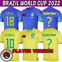 【รุ่นผู้เล่น】บราซิลย์ฟุตบอลโลก2022บ้านออกไปเสื้อฟุตบอลที่กำหนดเองชื่อ22 23เนย์มาร์พระเยซูฟุตบอล Jersi เสื้อ