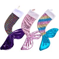 1Pcs Sequins Christmas Stockings Pendant Christmas Tree Decoration Pendant Figurines Ornaments Mermaid Sequins Socks Roll Bead