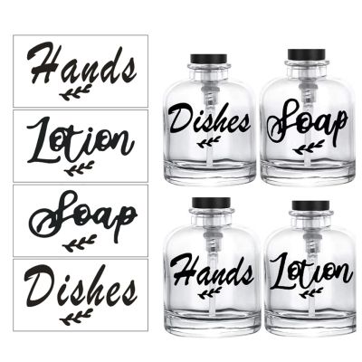 4 Buah Label Botol Transparan Tangan Sabun Piring Lotion Huruf Stiker Tahan Air untuk Dapur Kamar Mandi Botol Dispenser Sabun
