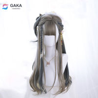 GAKA 26 Inch Long Synthetic Gradient Grey Wigs for Women Straight Cosplay Wigs with Bangs Natural Heat Resistant Party Hair