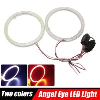 หลอดไส้เทียนไฟหน้ารถมอเตอร์ไซค์แบบ LED 1Pc COB 70/80/90มม. สว่างมากรัศมีวงแหวน DRL 12V กันน้ำตอนกลางวันสีขาวหรือสีแดง