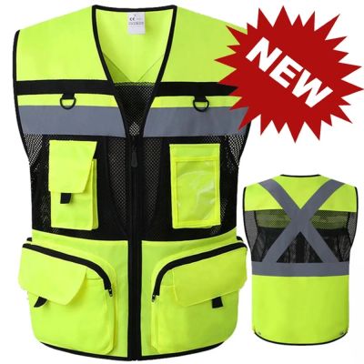 Safety Vest Reflective With Tool Pockets Breathable Work gilet High Visibility Vest Mesh Reflective Vest Workwear