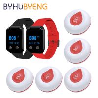 BYHUBYENG 2 Waterproof Watch 5 Buttons Wireless Waiter Calling Wrist Bracelet Pager System with Buzzer for Restaurant