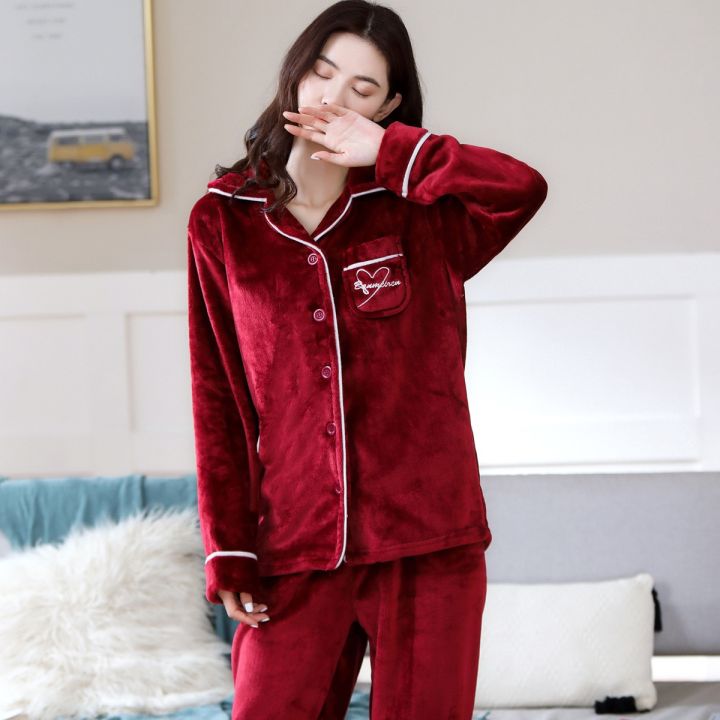 HOT PILLXIOWGEWRH 601] Red Pajamas Sets Women Nightwear Pajamas Fashion  Female Solid Color Long Sleeve Blouse Pants Set Sleepwear Long Sleeve  Pajamas