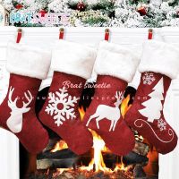 Christmas Stockings Red Reindeer Elk Snowflake with Faux Fur Xmas Stockings Christmas Tree Decorations Kids Gifts Bag Socks Tights